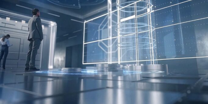 panoramic high tech background with abstract digit